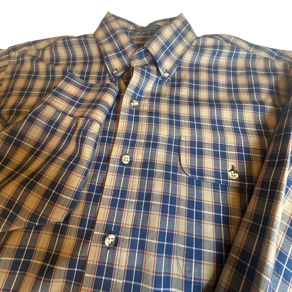 Lord & Taylor The Mans Shop Blue Plaid Button Down Shirt Mens Long Sleeve L